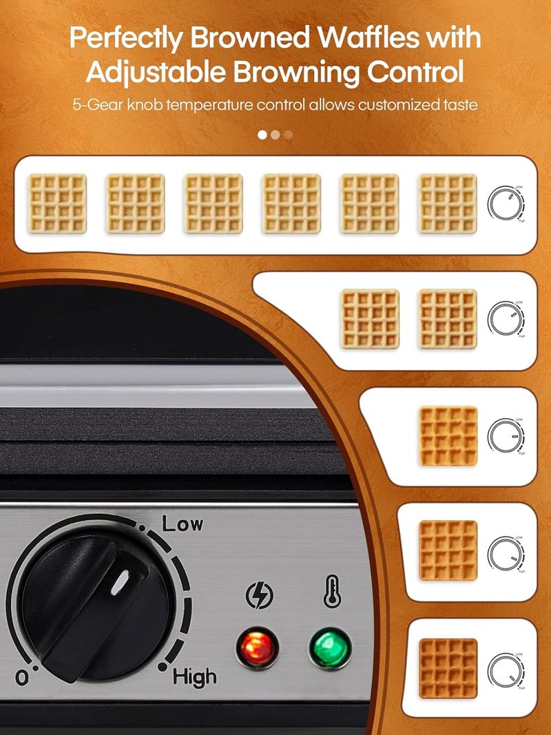 FOHERE Belgian Waffle Maker 4 Slices, 1200W Square Waffle Iron, 5 Browning Levels, Nonstick Plates, Cool-touch Handle, Anti-scald, Anti-overflow, Indicator Lights, Recipe, White (Large) - Image 3